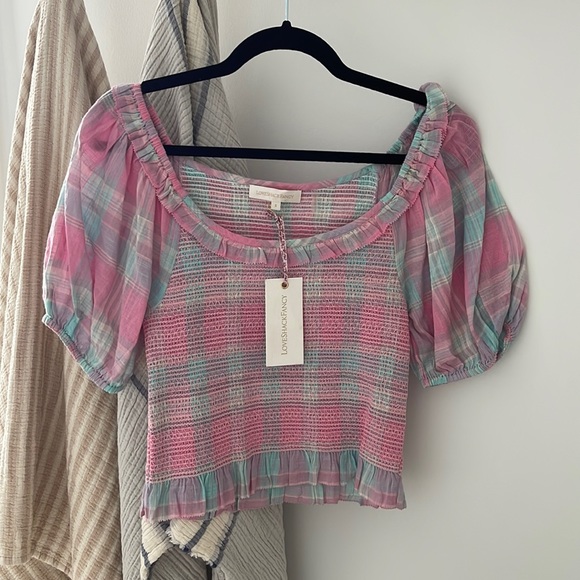 LoveShackFancy puff sleeve plaid blouse - Picture 1 of 4